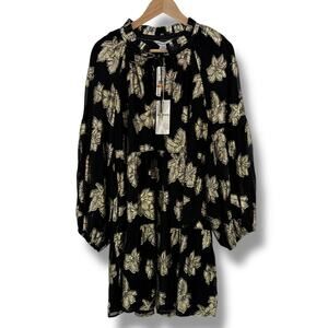 Tommy Bahama Shimmering Shores Long Sleeve Tiered Dress Sz S Black Gold